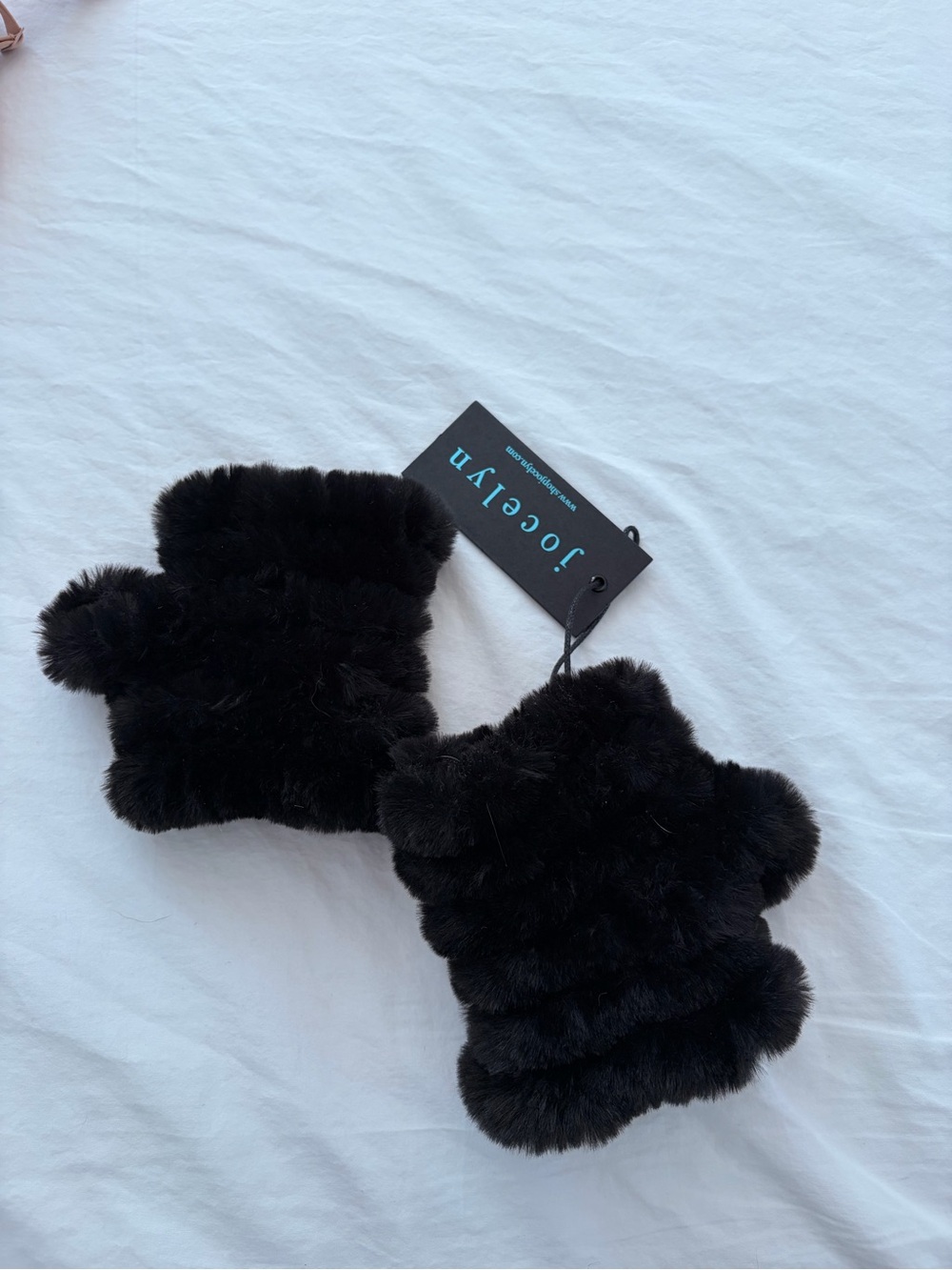 jocelyn Black Faux Fur Fingerless Gloves with Pom Poms